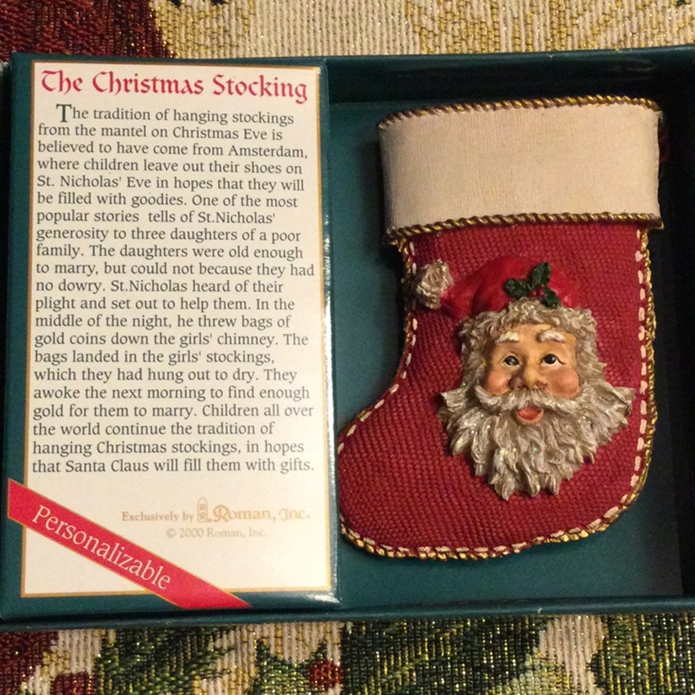NWT 2000 Santa Stocking Ornament by Roman Inc.